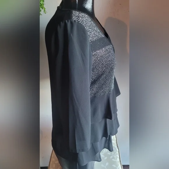 Amanda Collection Black Ruffle Layered Top S - Picture 4 of 7